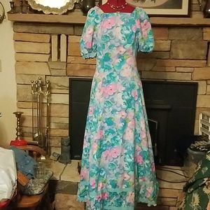 Vintage Groovy 60's 70's Maxi Prom Easter Pastel  Dress 8 S